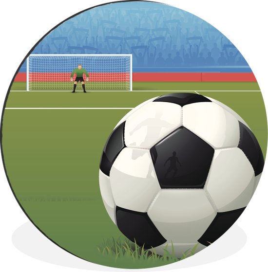 WallCircle - Wandcirkel - Muurcirkel - Een illustratie van een voetbal op het veld in het stadion - Jongens - Meiden - Kids - Aluminium - Dibond - ⌀ 90 cm - Binnen en Buiten