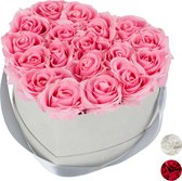 Relaxdays flowerbox - rozenbox - rozen in doos - bloemendoos - kunstbloemen - hart - grijs - roze