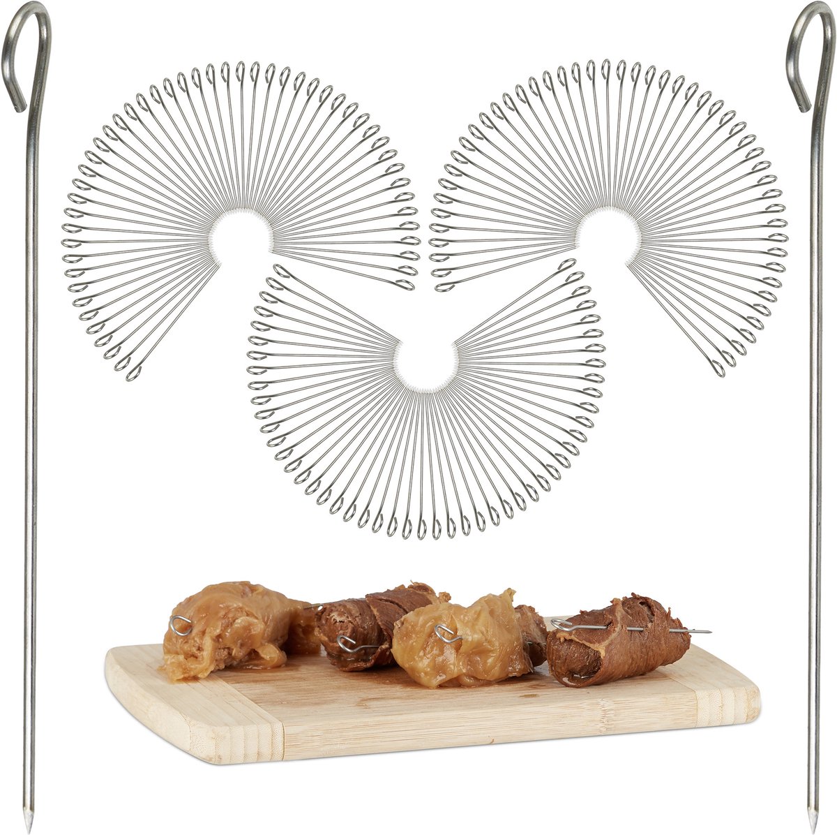 150x vleespen roestvrij staal - rvs spiezen - rolladepen 11 cm - zilver