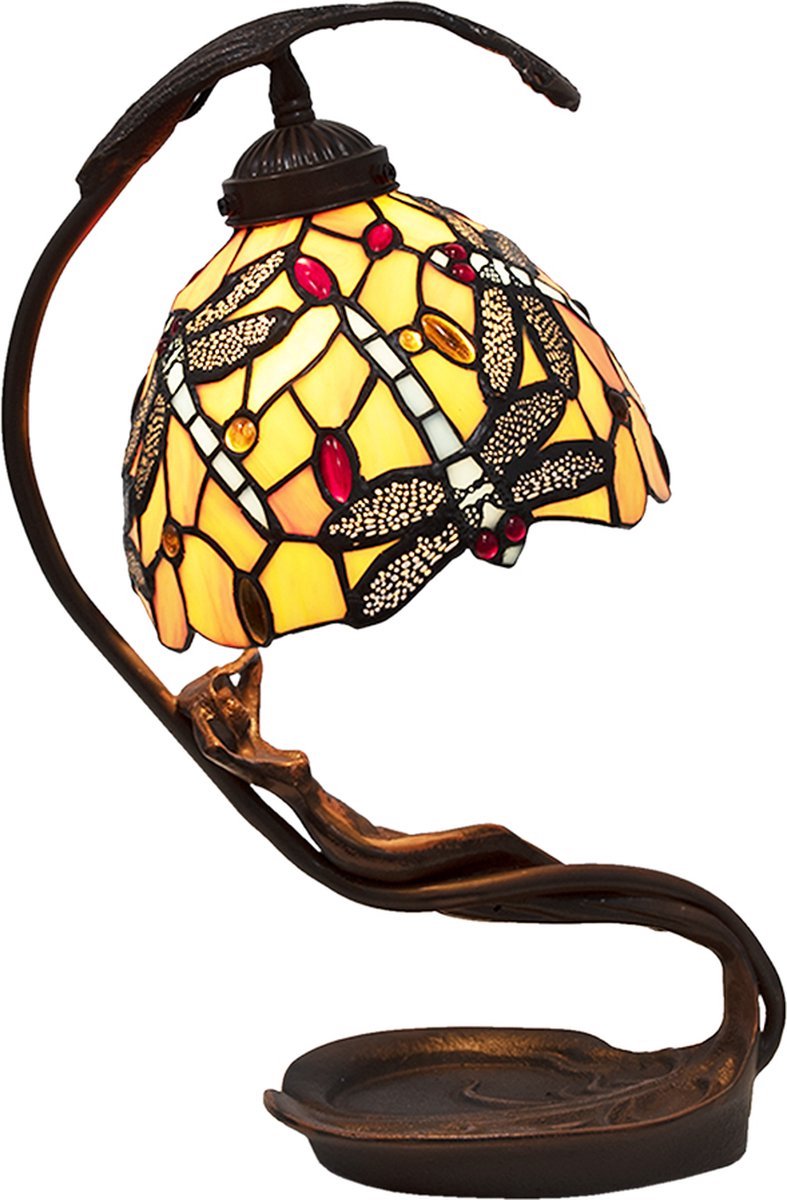 Trendybywave Tiffany Tafellamp 28*20*40 cm E14 max 25W Geel Kunststof Glas Tiffany Bureaulamp Tiffany Lampen