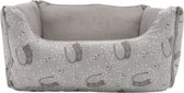 AIME Mand voor kat en kleine hond, in bont, mand met print Slaapcomfort Zacht Fluffy Opvouwbaar Omkeerbaar Maat S 48x37x1