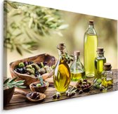 Schilderij - Olijfolie en olijven, groen/bruin, 4 maten, wanddecoratie