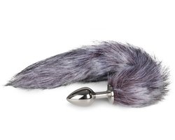 Medium zilverkleurige buttplug met vossenstaart