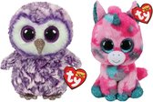 Ty - Knuffel - Beanie Boo's - Gumball Unicorn & Moonlight Owl
