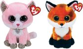 Ty - Knuffel - Beanie Boo's - Fiona Pink Cat & Fox