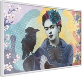 Ingelijste Poster - Frida Kahlo met Raaf, Witte lijst
