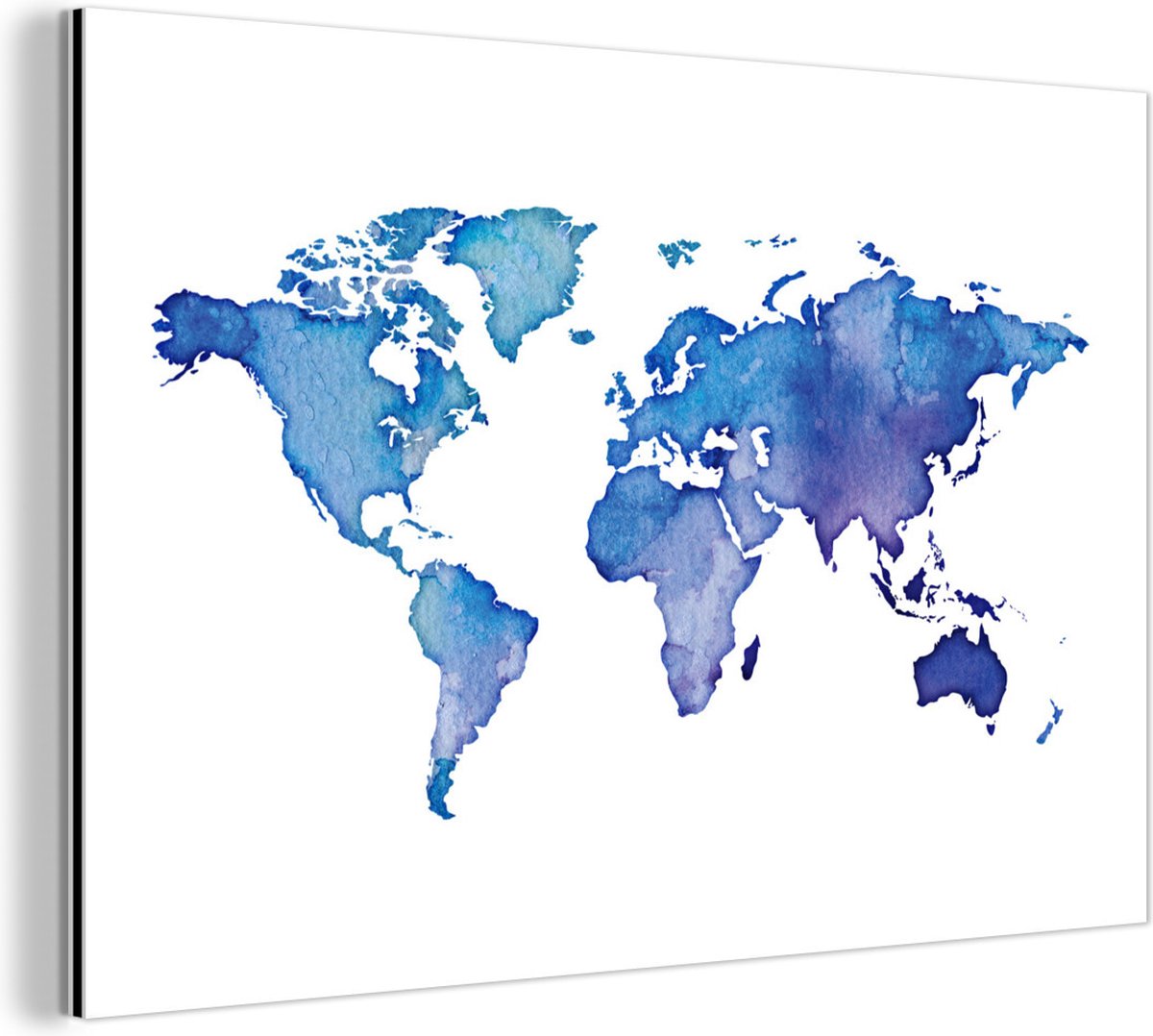 Afbeelding van product MuchoWow  Wanddecoratie Metaal - Aluminium Schilderij - Wereldkaart - Waterverf - Blauw - 150x100 cm
