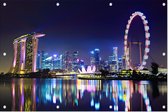 Neon verlichting in de nachtelijke skyline van Singapore  - Foto op Tuinposter - 120 x 80 cm