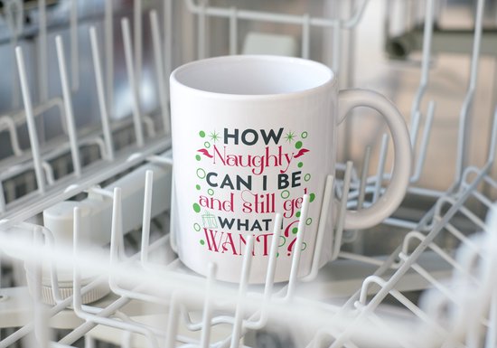 Mug de Noël avec texte : À quel point puis-je être méchant et obtenir ce que je veux ? | Décoration de Noël | Décoration de Noël | Cadeaux drôles | Tasse de café | Gobelet à café | Tasse à thé | Tasse de thé