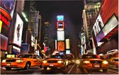 Gele taxi's op Times Square in nachtelijk New York - Foto op Forex - 90 x 60 cm
