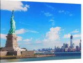 Panorama op het Vrijheidsbeeld en de skyline van New York - Foto op Canvas - 90 x 60 cm