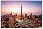 De stadslichten en skyline van Dubai City bij twilight - Foto op Akoestisch paneel - 150 x 100 cm