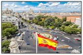 Spaanse vlag voor de Cibeles fontein in Madrid - Foto op Akoestisch paneel - 90 x 60 cm