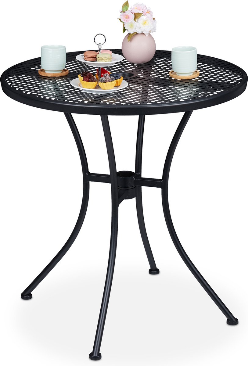Relaxdays tuintafel met parsolgat - balkontafel - bistrotafel - buitentafel 70 cm - zwart