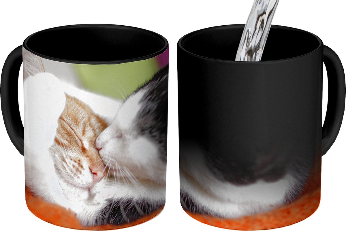 Magische Mok - Foto op Warmte Mokken - Koffiemok - Katten - Knuffel - Dierendag - Magic Mok - Beker - 350 ML - Theemok