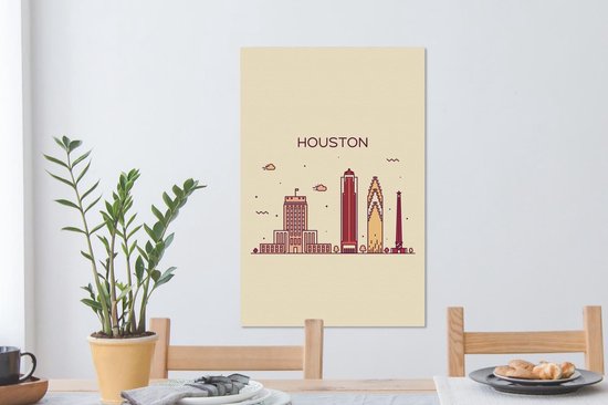 Illustration skyline 'Houston' sur fond marron clair 60x90 cm - Tirage photo sur toile (Décoration murale salon / chambre)