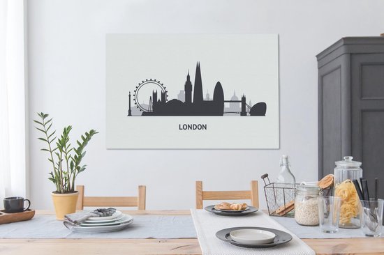 Illustration skyline de 'Londres' sur fond bleu clair 120x80 cm - Tirage photo sur toile (Décoration murale salon / chambre)