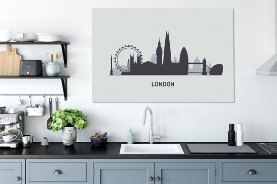 Illustration skyline de 'Londres' sur fond bleu clair 120x80 cm - Tirage photo sur toile (Décoration murale salon / chambre)
