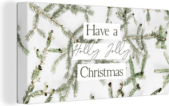 Canvas Schilderij Winter - Kersttakken - Quote - 80x40 cm - Wanddecoratie