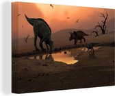 Canvas Schilderij Dinosaurus - Wilde dieren - Tekening - Kinderen - Jongens - Kindje - 120x80 cm - Wanddecoratie