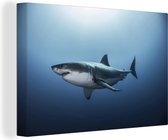 Canvas Schilderij Zijaanzicht grote witte haai - 140x90 cm - Wanddecoratie