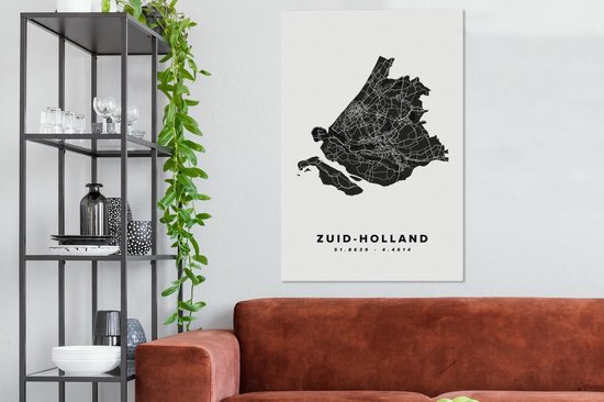 Peinture sur toile Holland du Sud - Pays- Nederland - Carte routière - 90x140 cm - Décoration murale