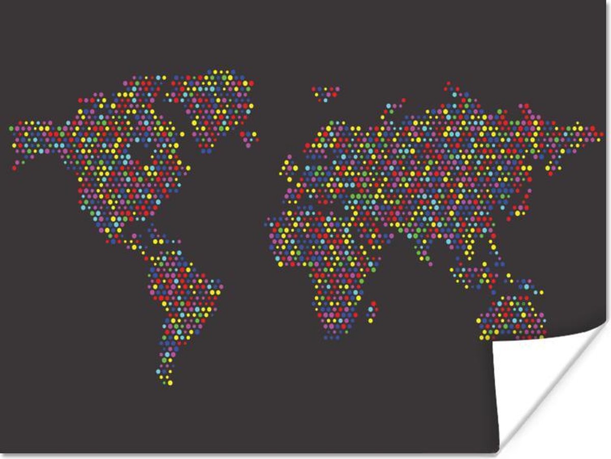 Afbeelding van product PosterMonkey  Wereldkaarten - Wereldkaart - Stippen - Kleuren - 80x60 cm