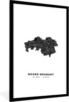 Fotolijst incl. Poster - Noord-Brabant - Kaart - Zwart - Wit - 60x90 cm - Posterlijst