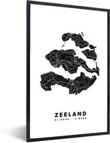 Fotolijst incl. Poster - Zeeland - Kaart - Zwart - Wit - 40x60 cm - Posterlijst