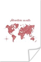 Poster Wereldkaart - Adventure - Kompas - 20x30 cm
