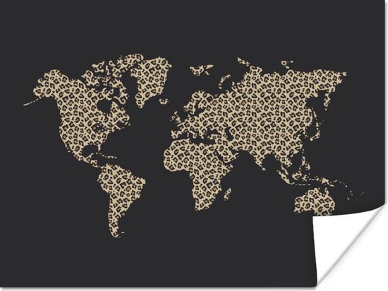 Affiche Wereldkaart - Imprimé Panthère - Zwart - 160x120 cm XXL