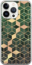 iPhone 13 Pro hoesje siliconen - Groen kubus - Soft Case Telefoonhoesje - Print / Illustratie - Transparant, Groen