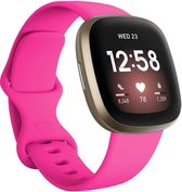 Siliconen Smartwatch bandje - Geschikt voor  Fitbit Sense / Sense 2 siliconen bandje - knalroze - Maat: L - Strap-it Horlogeband / Polsband / Armband
