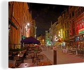 Canvas Schilderij Straat - Nacht - Antwerpen - 60x40 cm - Wanddecoratie