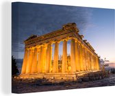 Canvas schilderij 180x120 cm - Wanddecoratie Het verlichte Parthenon in Griekenland - Muurdecoratie woonkamer - Slaapkamer decoratie - Kamer accessoires - Schilderijen