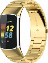Stalen Smartwatch bandje - Geschikt voor  Fitbit Charge 5 stalen band - goud - Strap-it Horlogeband / Polsband / Armband