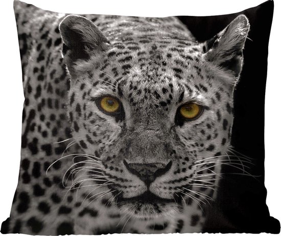 Sierkussens - Kussentjes Woonkamer - 60x60 cm - Zwart-wit foto van een gekleurde luipaard