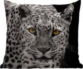 Sierkussens - Kussentjes Woonkamer - 50x50 cm - Zwart-wit foto van een gekleurde luipaard