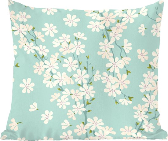 Sierkussen Illustration de conception de fleur pour l'intérieur - Une illustration de conception florale de fleur de cerisier - 45x45 cm - Coussin intérieur carré en coton