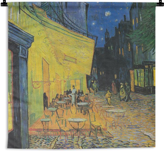 Wandkleed - Wanddoek - Caféterras bij nacht - Vincent van Gogh - 90x90 cm - Wandtapijt