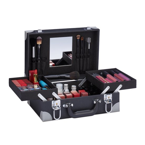 Relaxdays make koffer met spiegel inhoud - met slot - cosmetica koffer dames | bol.com