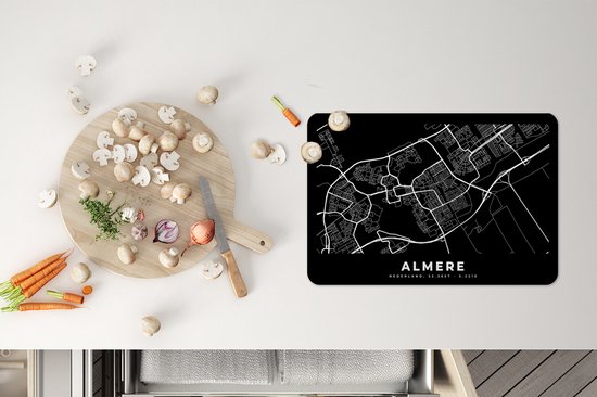 Placemat - Placemats kunststof - Almere - Kaart - Zwart - 45x30 cm - 6 stuks - Hittebestendig - Anti-Slip - Onderlegger - Afneembaar