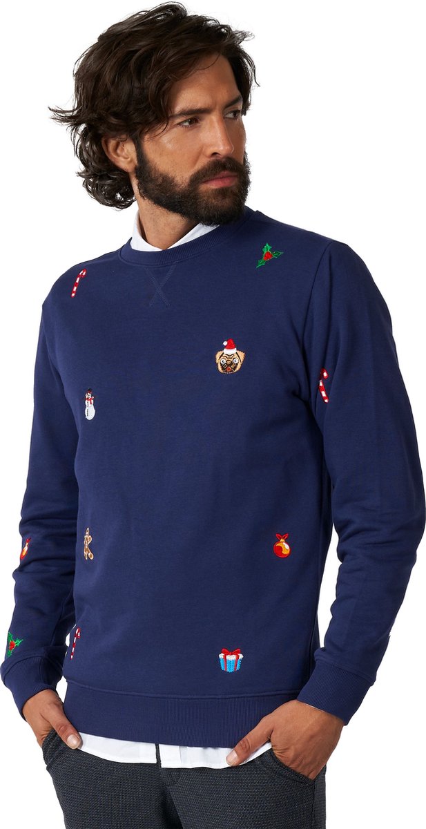 OppoSuits X-Mas Icons - Navy - Heren Kerst Sweater - Kersttrui - Kerst - Blauw - Maat XXXL