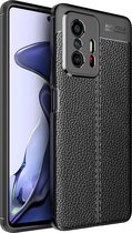 Xiaomi 11T / Xiaomi 11T Pro Hoesje, MobyDefend TPU Gelcase, Lederlook, Zwart | GSM Hoesje / Telefoonhoesje Geschikt Voor: Xiaomi 11T / Xiaomi 11T Pro