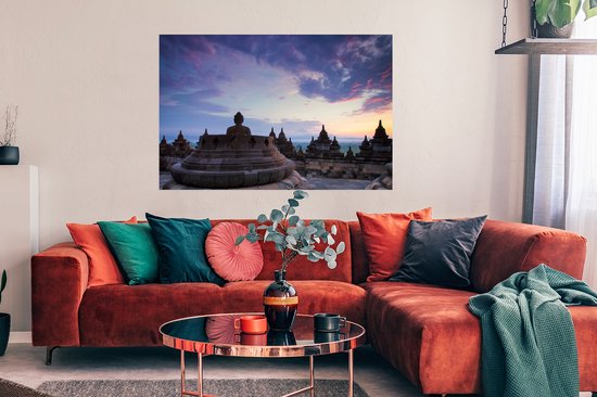 Borobudur au lever du soleil Poster 120x80 cm - Tirage photo sur Poster (décoration murale salon / chambre)