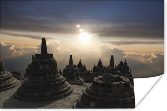 Poster Borobudur bij zonsondergang - 90x60 cm