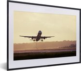 Photo en cadre - Un avion en train de décoller cadre photo noir avec passe-partout blanc petit 40x30 cm - Affiche sous cadre (Décoration murale salon / chambre)