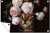 Affiche de jardin Chat - Fleurs - Art - 120x80 cm - Jardin