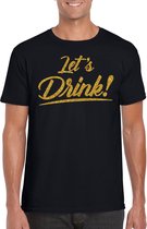 Lets drink t-shirt zwart met gouden glitter tekst heren - Oud en Nieuw / Glitter en Glamour goud party kleding shirt 2XL