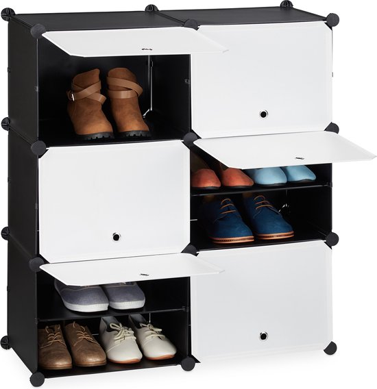 Relaxdays schoenenkast zwart wit - moderne schoenen opbergkast -  schoenenmeubel - gesloten | bol.com